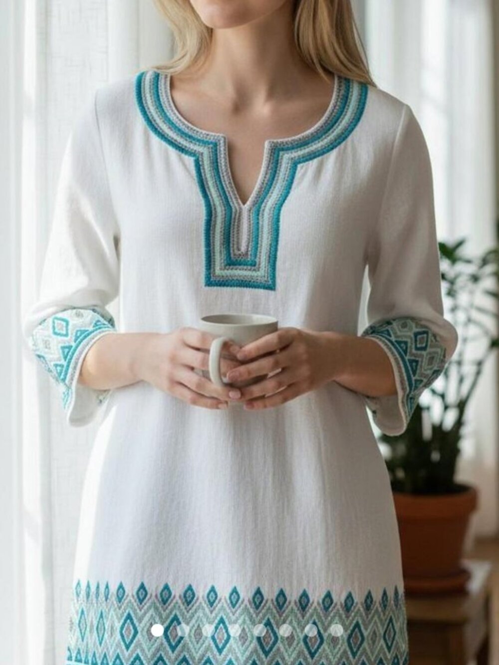 Calypso St. Bart Women's White Blue & Teal Tunic S